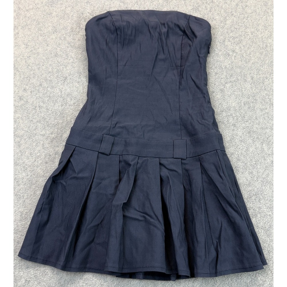 Motel Rocks Womens Payoda Bandeau Mini Dress Navy Blue Strapless Pleated XS